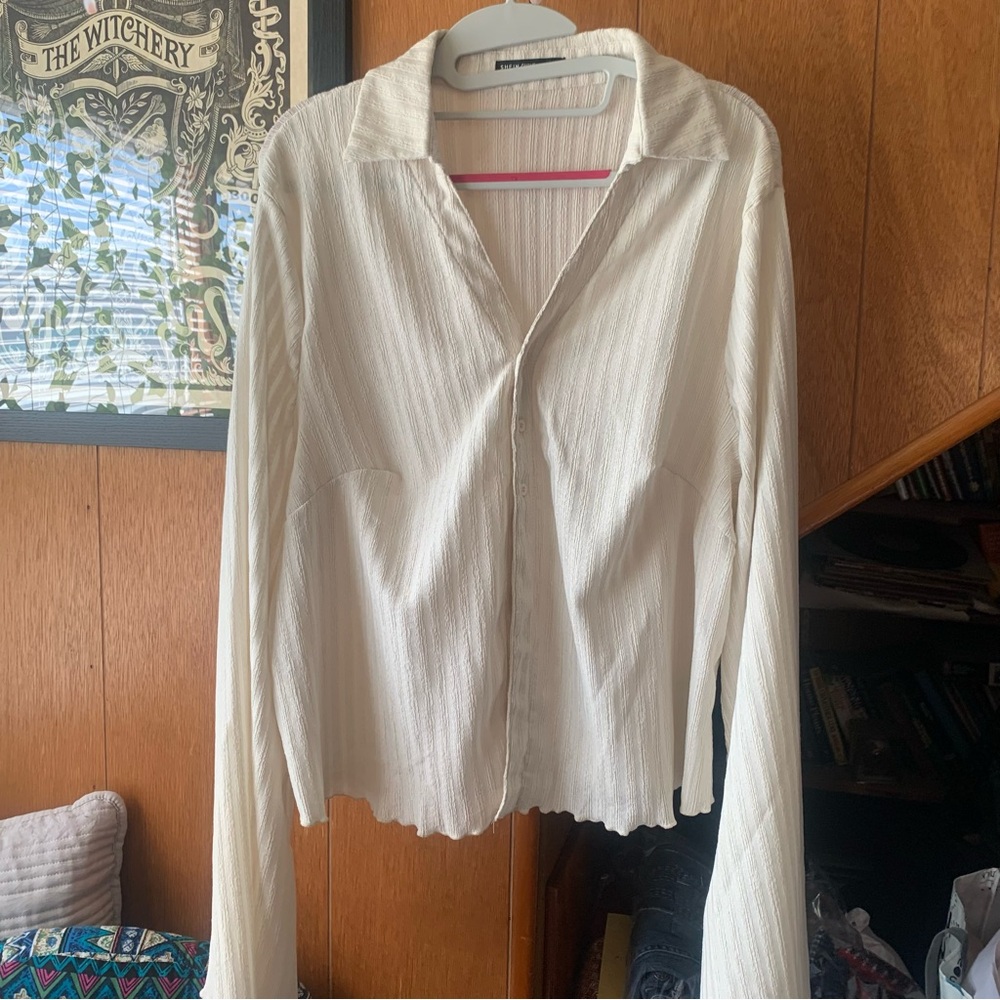 SHEIN Curve 3 Button Bell Sleeve Blouse Top Cream Size 2XL